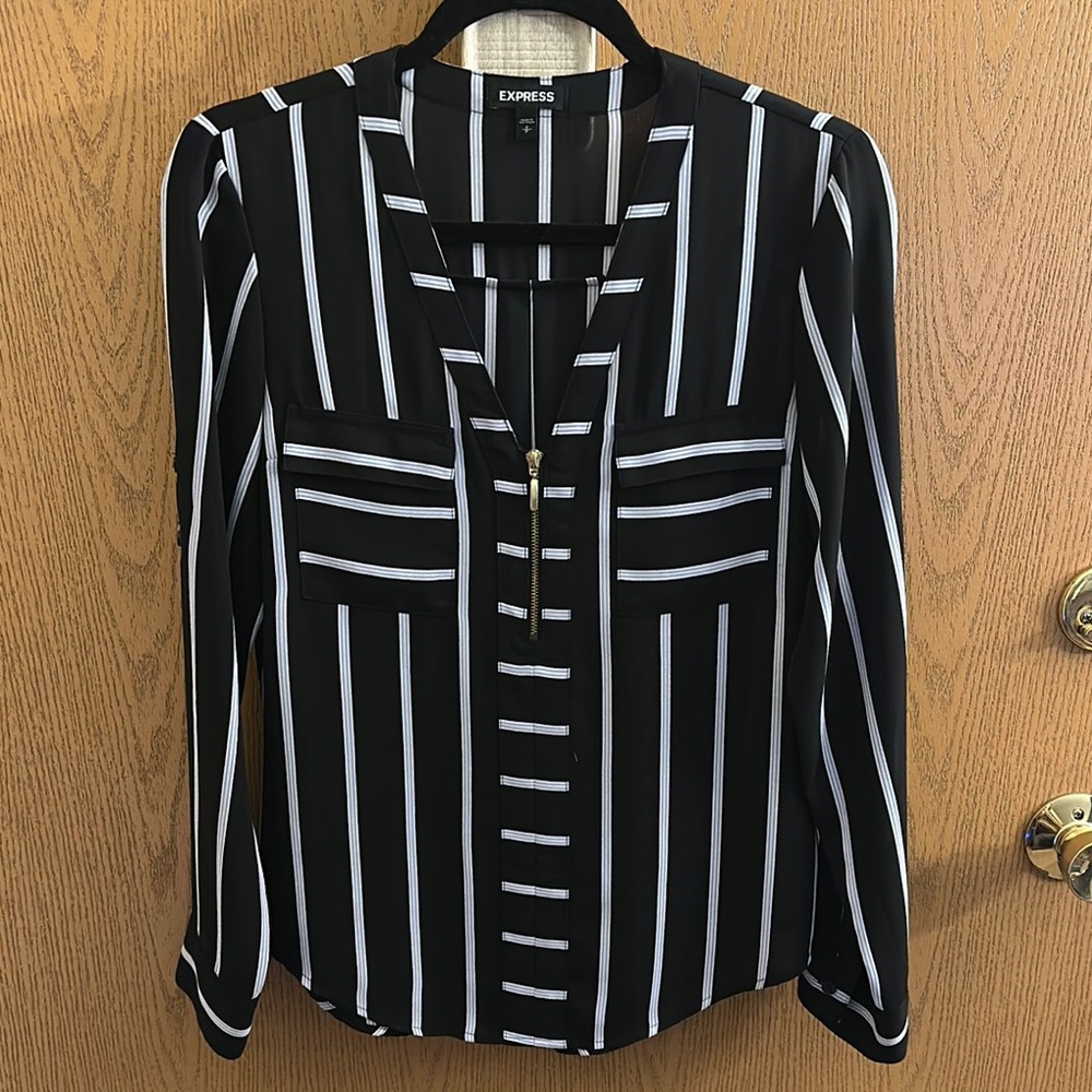 Express Women's Black and White Striped Top